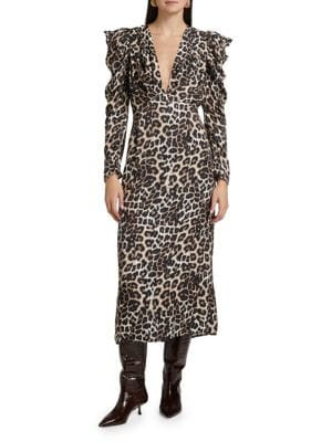 Leopard V-Neck Midi-Dress | Saks Fifth Avenue OFF 5TH