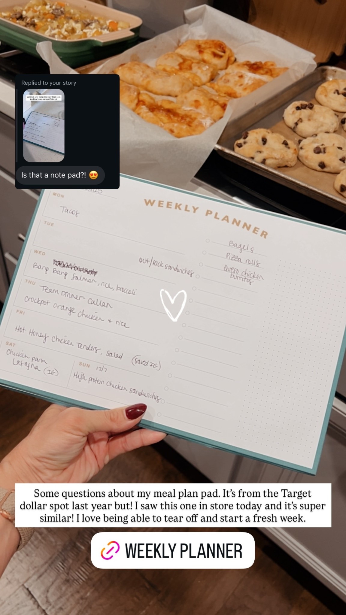 Some questions about my meal plan pad. It’s from the Target dollar spot last year but! I saw this one in store today and it’s super similar! I love being able to tear off and start a fresh week.
