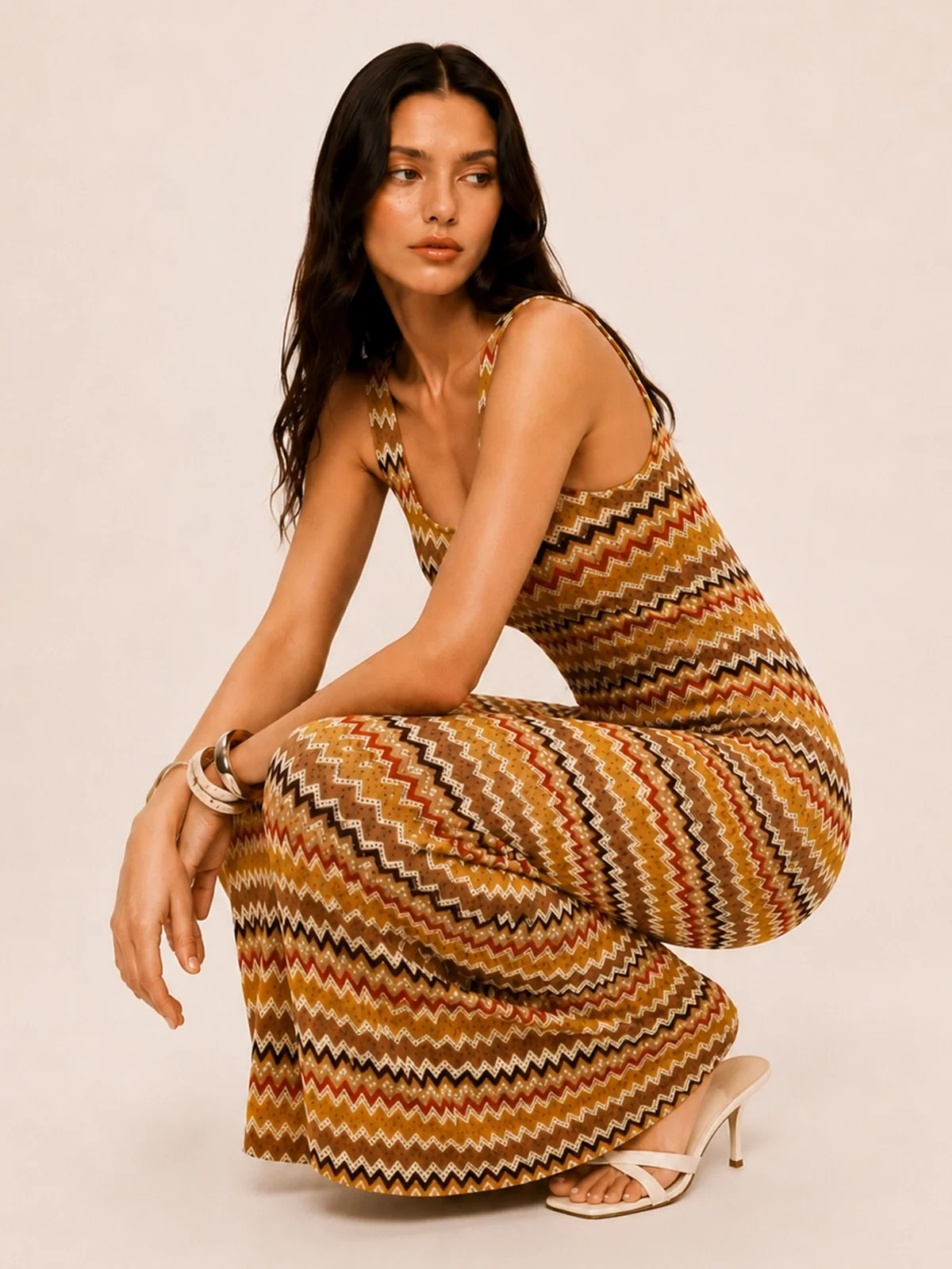 Cutout Back Zigzag Knit Maxi Dress | Commense