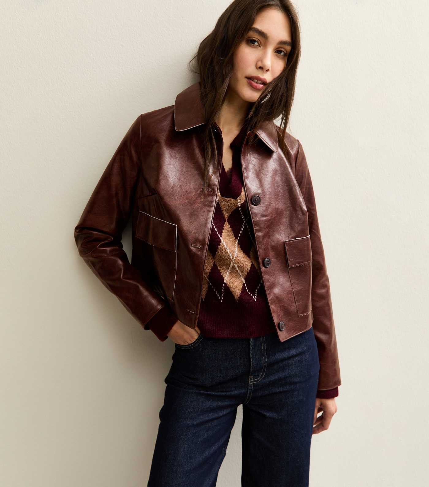 Burgundy Creased Faux Leather Jacket | New Look | New Look (UK)
