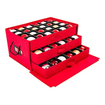 Santa's Bags 20-in x 10-in 72-Compartment Red Polyester Ornament Storage Box | Lowe's