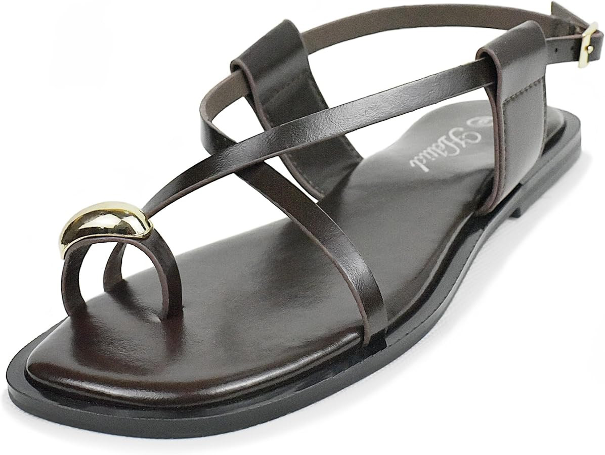 Women's Cross Strappy Flat Sandals Ring Buckle Ankle Boho Wedding Dressy Sandals | Amazon (US)