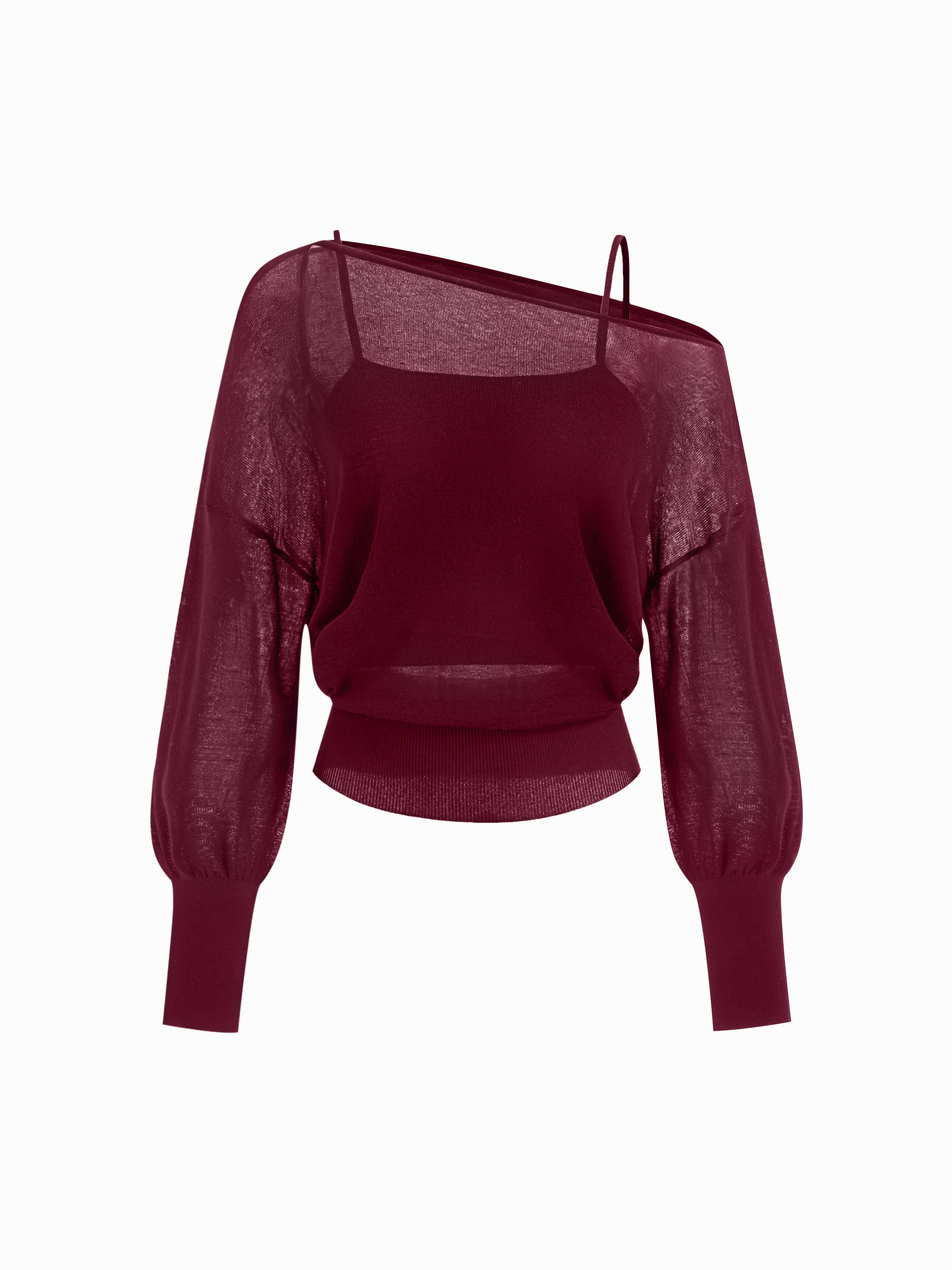 Knit Fabric Oversized Off-shoulder Two-piece Knitted Top For Daily Casual | Cider