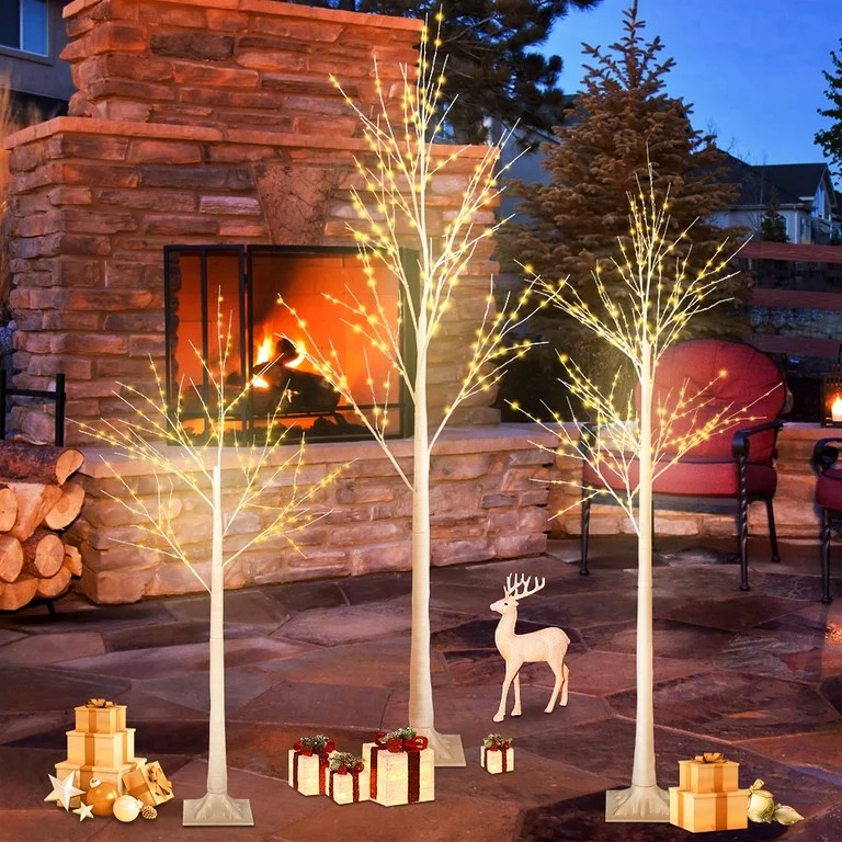 Lighted Birch Tree, 3PCS 4FT/5FT/6FT Prelit Birch Tree with Warm White Light, Lighted White Chris... | Walmart (US)