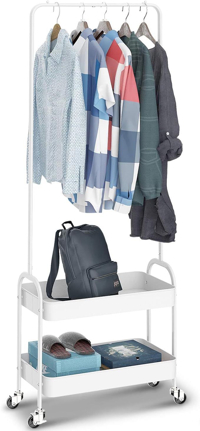 KINGRACK 2-in 1 Garment Rack, Clothing Rack with 2 Tier Metal Basket, Rolling Storage Cart Clothe... | Amazon (US)