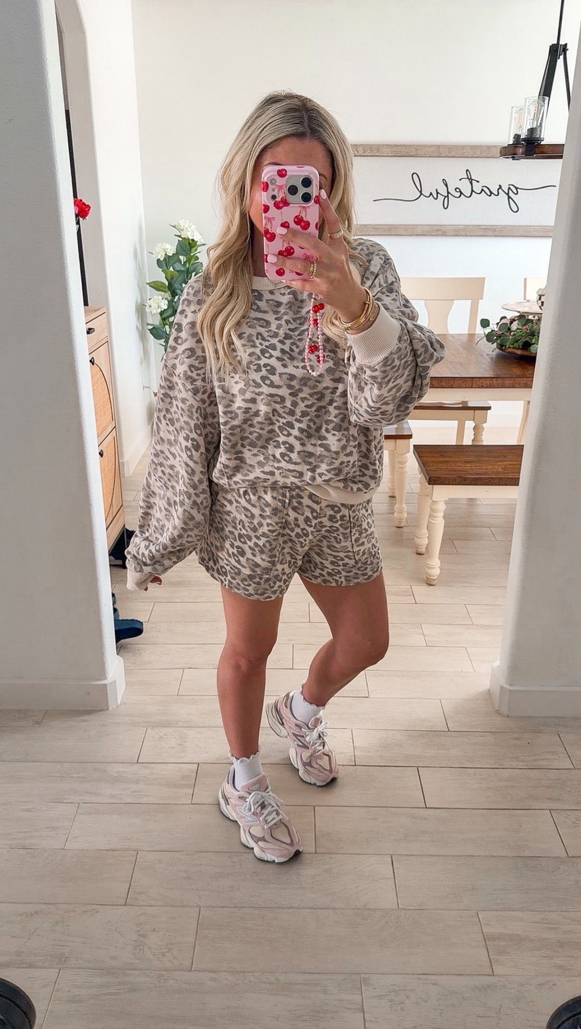OOTD 
Leopard matching set small
New balance tts

#LTKootd #LTKSaleAlert