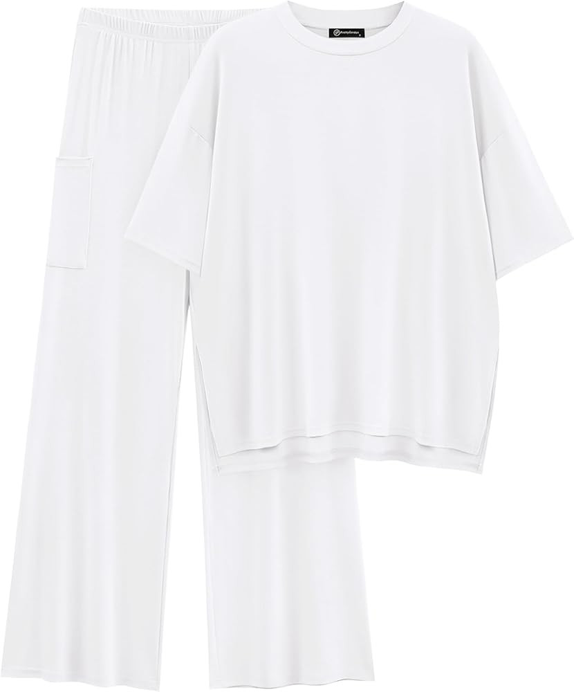 PRETTYGARDEN Women's 2 Piece Outfits Casual Short Sleeve Pullover Tops and Wide Leg Pants Lounge ... | Amazon (US)