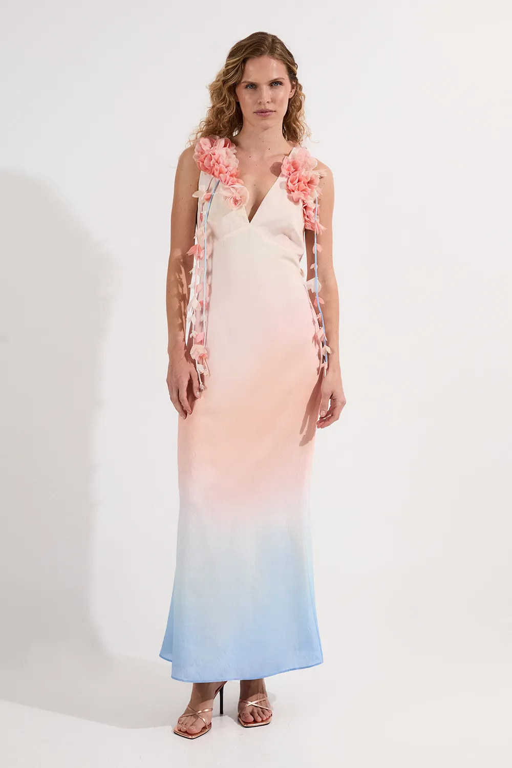 Blue Karen Millen Ombre Applique Woven Halter Woven Maxi Dress | Boohoo USA | boohoo (US & Canada)