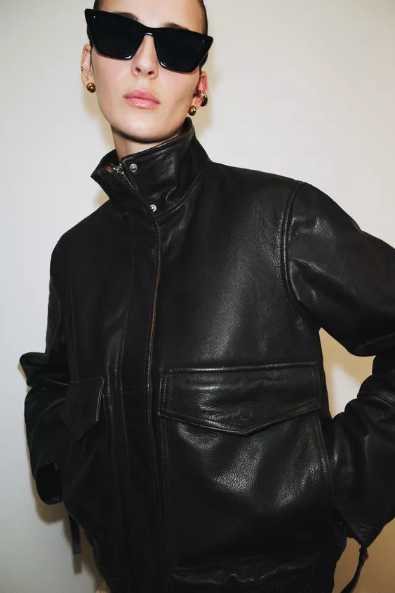 ZW COLLECTION LIMITED EDITION 100% LEATHER BOMBER JACKET | Zara US