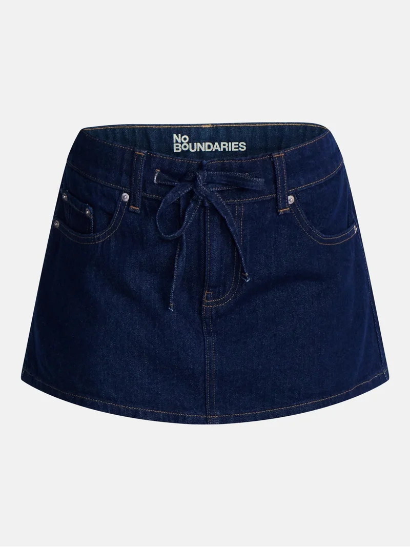 No Boundaries Self Tie Denim Cotton Mini Skort, Women\u2019s XXS-XXL | Walmart (US)