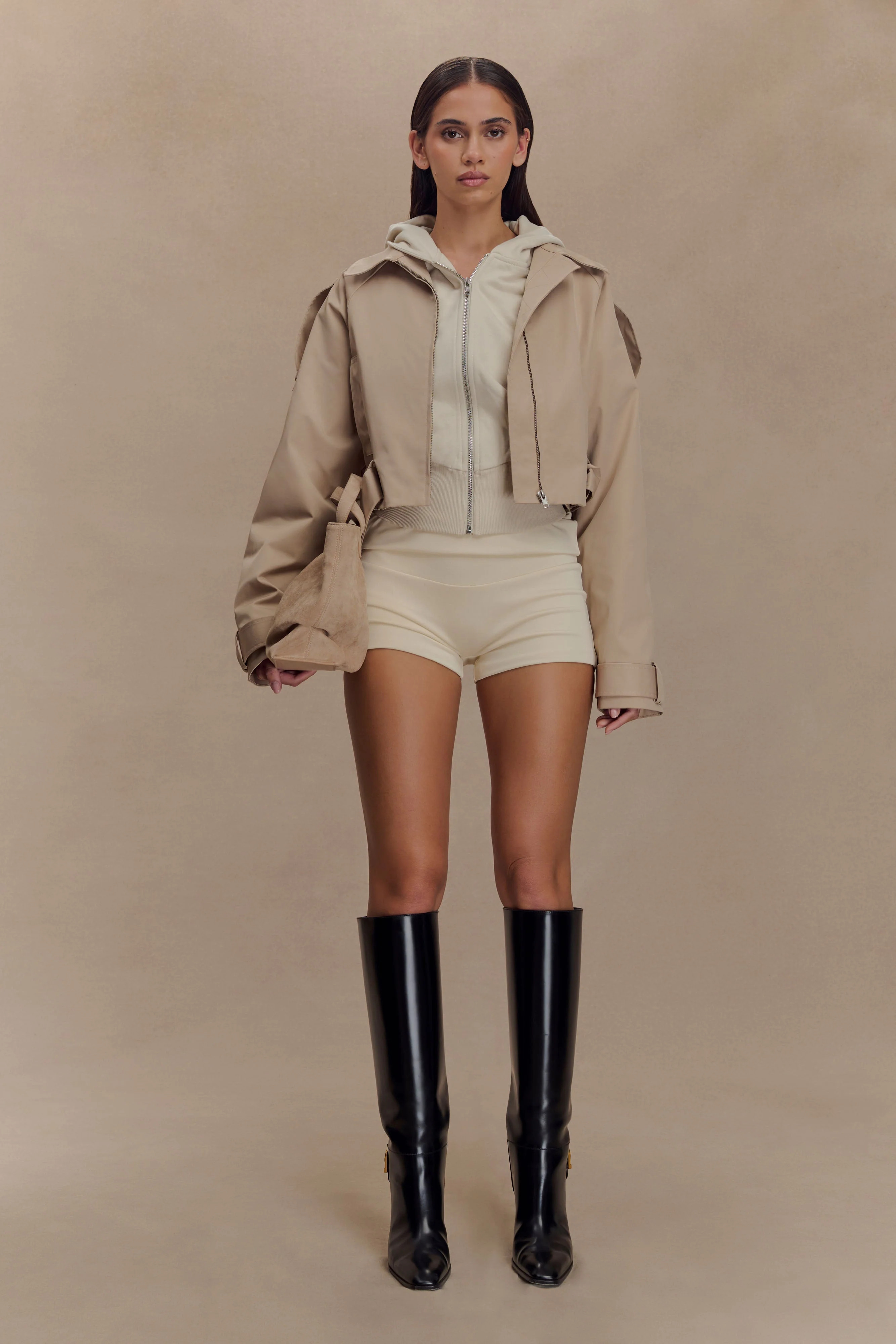 Frank Cropped Collared Jacket - Camel | MESHKI US