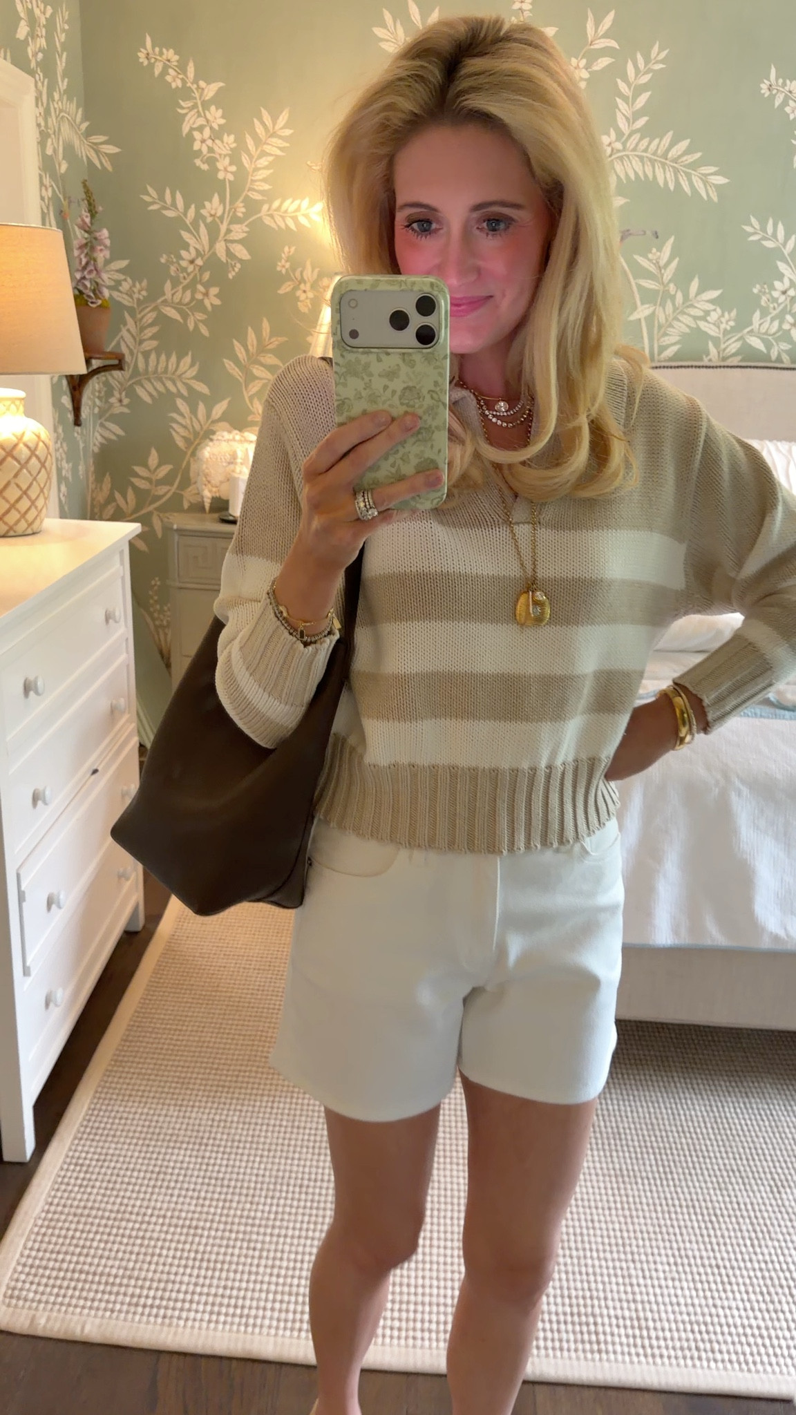 My Spring mom uniform from @Quince ! I adore their cotton sweaters for Spring! I’ll throw them around my shoulders too! These jeans shorts are also so good! #QuincePartner 

#LTKootd