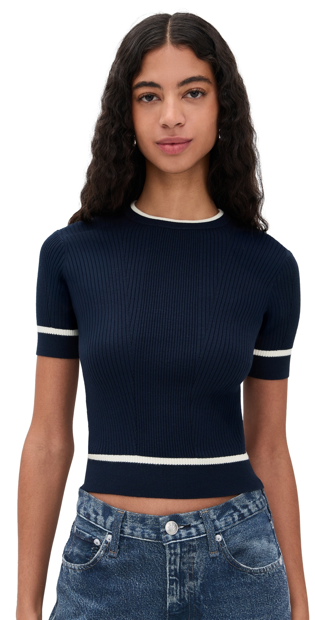 rag & bone Kassy Rib Short Sleeve Tee Navy S | Shopbop