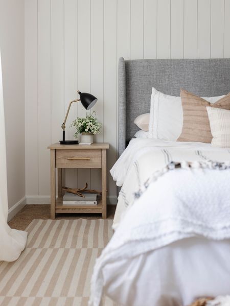 Organic natural modern bedroom design with light wood nightstand and white bedding 

#LTKFind #LTKhome #LTKstyletip