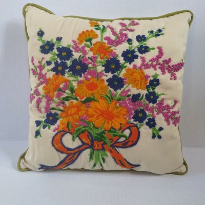 Vintage Embroidered Floral Crewel Decorative Pillow | eBay US