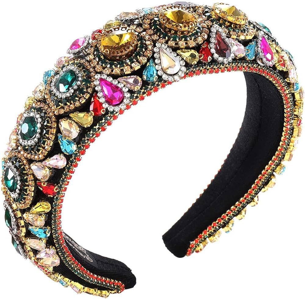Rhinestone Padded Headband Baroque Crystal Embellished Hairbands Colorful Beaded Headbands Fashio... | Amazon (US)