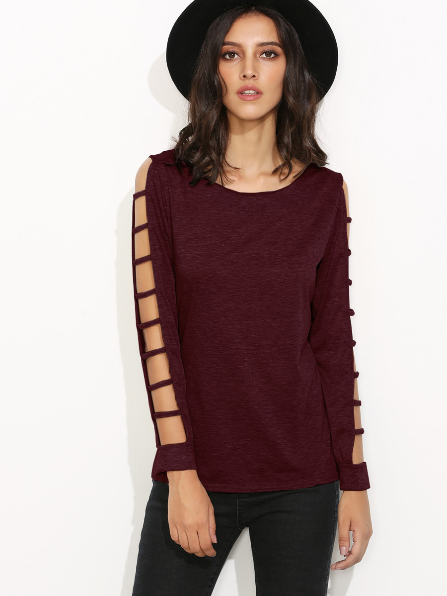 Ladder Cut Out Sleeve T-shirt | SHEIN