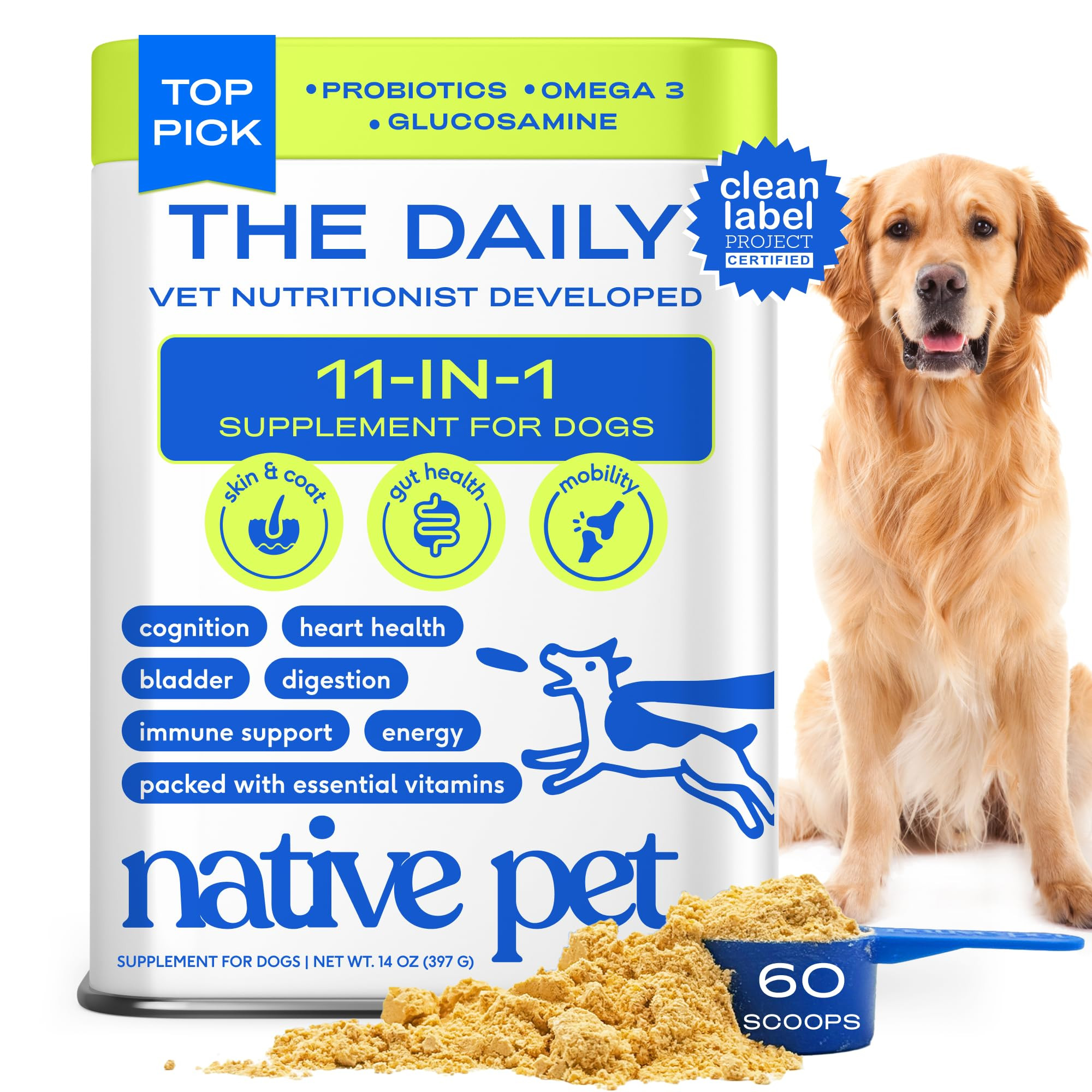 Native Pet Dog Vitamins & Supplements - 11-in-1 Multivitamin Powder for Dogs Food Topper - Collag... | Amazon (US)