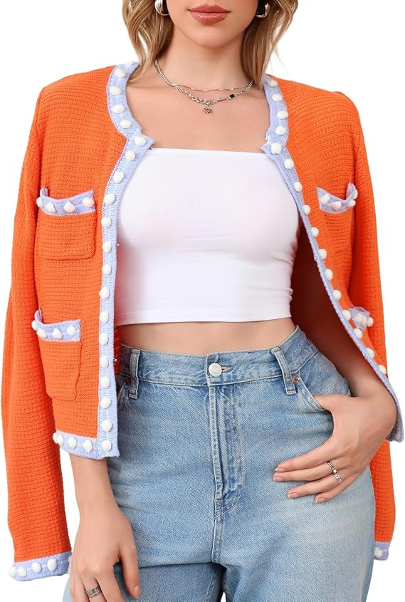 Women's Color Block Cardigan Open Front Jackie O Sweater Casual Long Sleeve Button Down Chunky Kn... | Amazon (US)