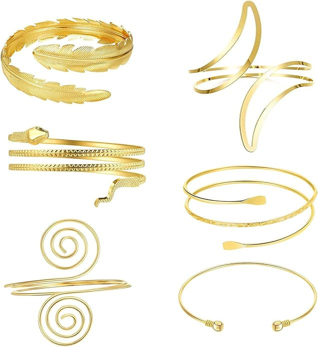 6 PCS Gold Upper Arm Cuff Bracelets for Women - Boho Open Adjustable Arm Band Set, Lightweight Up... | Amazon (US)