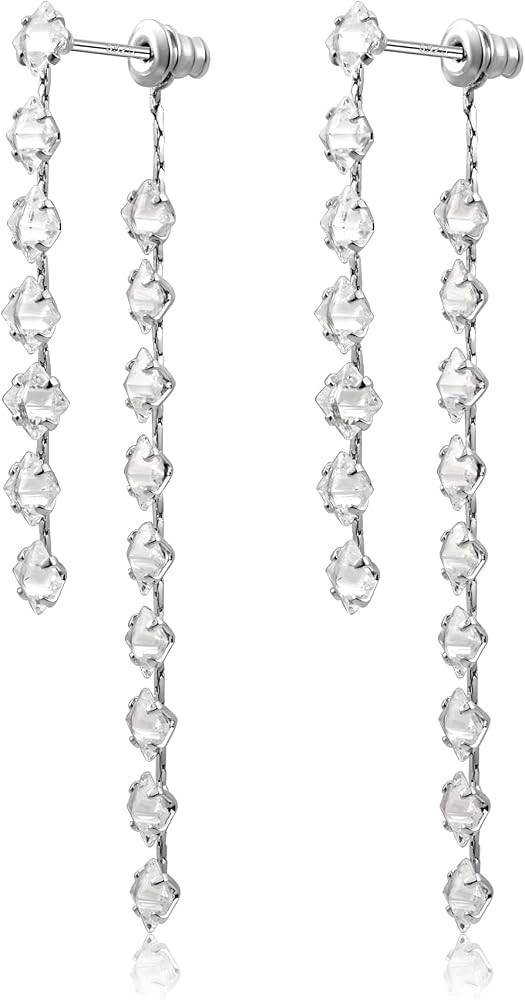 925 Sterling Silver 14K Gold Plated Tassel Fringe Chain Stud Long Dangle Drop Cubic Zirconia Prom... | Amazon (US)