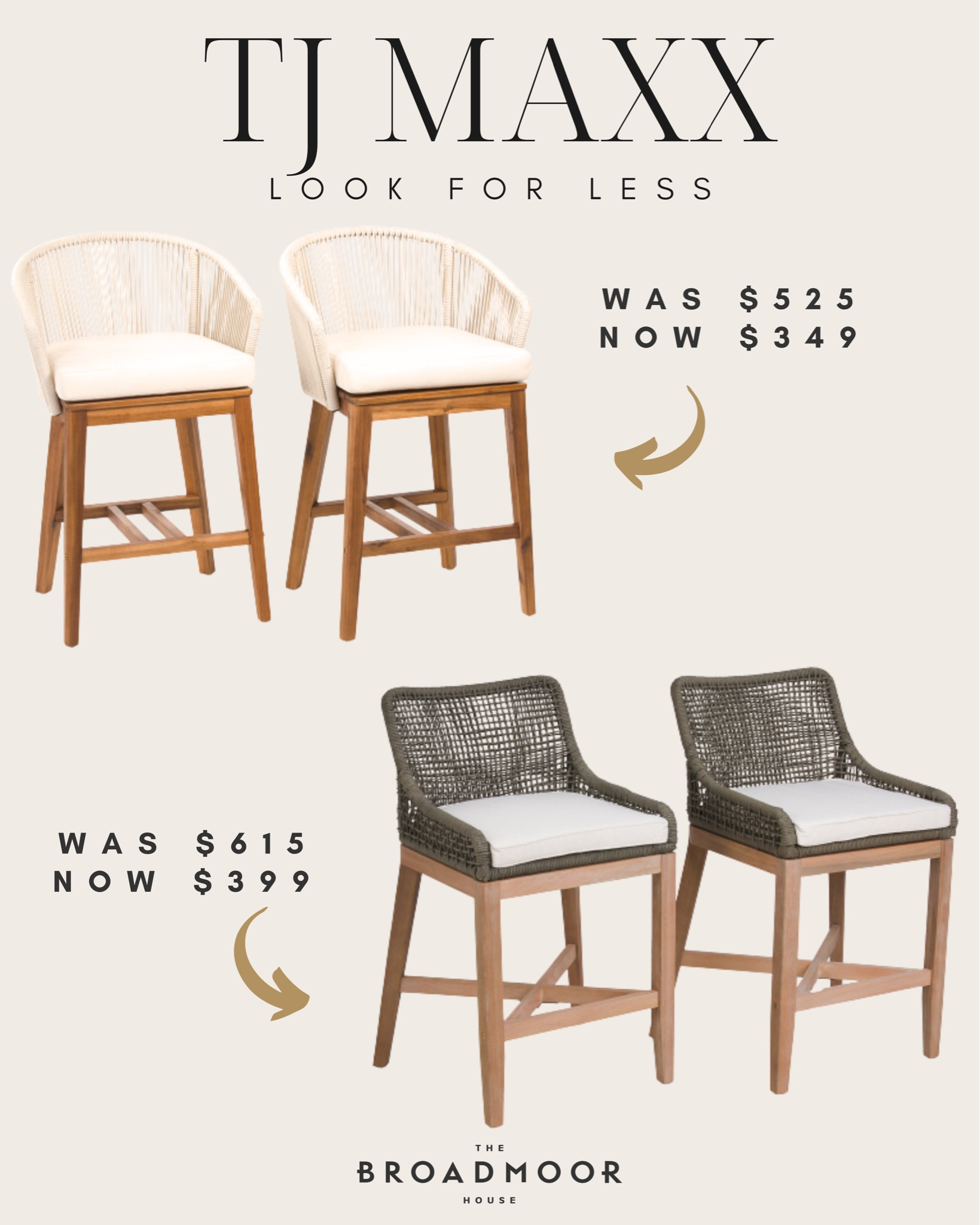 These are major look for less chairs!! These rope chairs are usually around $1000  each! 

TJ Maxx, TJ Maxx deals, rope chairs, counter stool, outdoor seating, dining chair, kitchen, look for less

#LTKSeasonal #LTKStyleTip #LTKHome