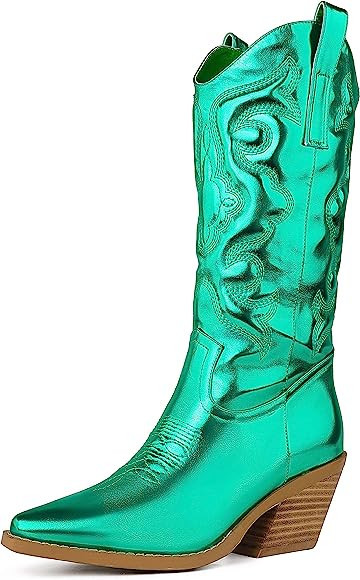 SO SIMPOK Cowboy Boots for Women Embroidered Stitching Chunky Stacked Heel Cowgirl Boots Snip Toe... | Amazon (US)