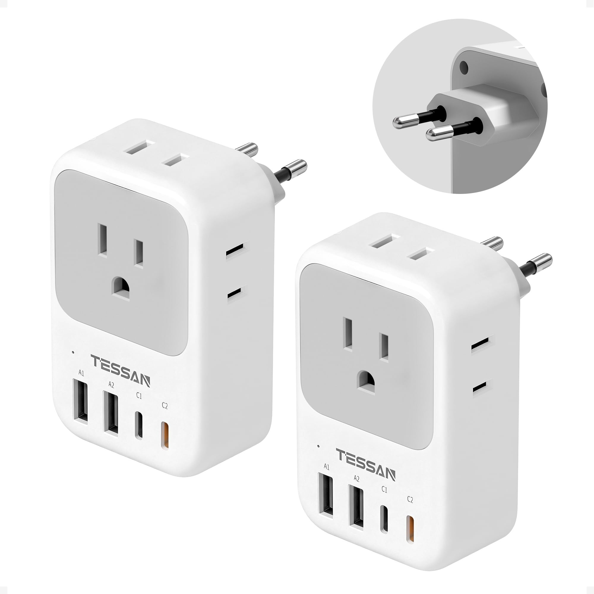 TESSAN European Travel Plug Adapter 2 Pack, PD 20W Adapter for Europe Plug with 4 AC Outlets 4 US... | Amazon (US)