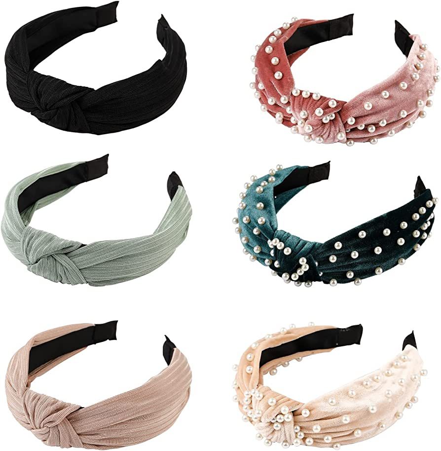 LOVNFC Womens Headbands, 6Pcs Knotted Head Bands No Slip Fashion for women Girls Wide Top Knot Tu... | Amazon (US)