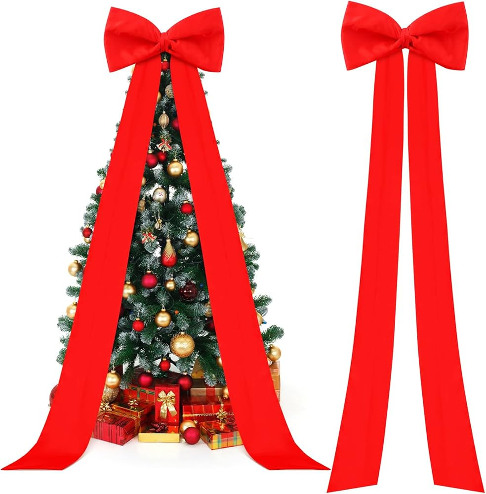 Extra Large Christmas Tree Topper Bow, 118x28 Inch Giant Satin Bow with Long Streamers, Huge Decorative Bows Oversized Gift Wrapping Bow for Xmas Tree Home Party Wedding Car Holiday(Red) | Amazon (US)