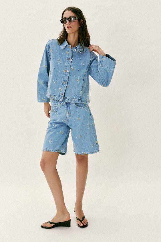 Z1975 EMBROIDERED FLORAL DENIM JACKET SET | Zara Canada