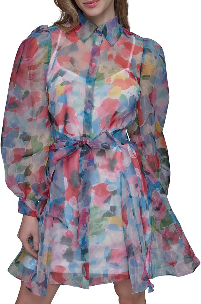 KARL LAGERFELD Women's Sheer Long Sleeve Puffer Wrap Mini Dress | Amazon (US)