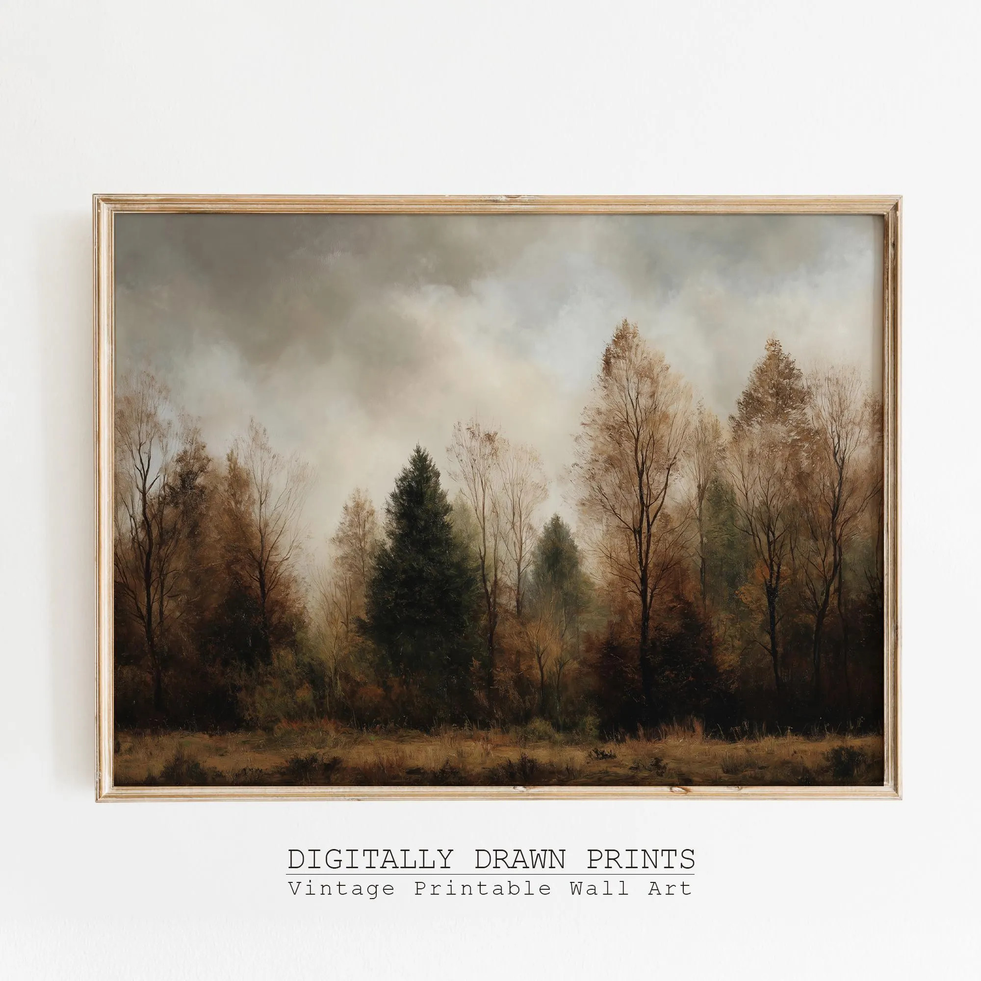Moody Autumn Forest Printable Wall Art, Neutral Oil Painting Fall Landscape Digital Print, Rustic Fall Trees Print, Autumn Decor | Etsy (Global)