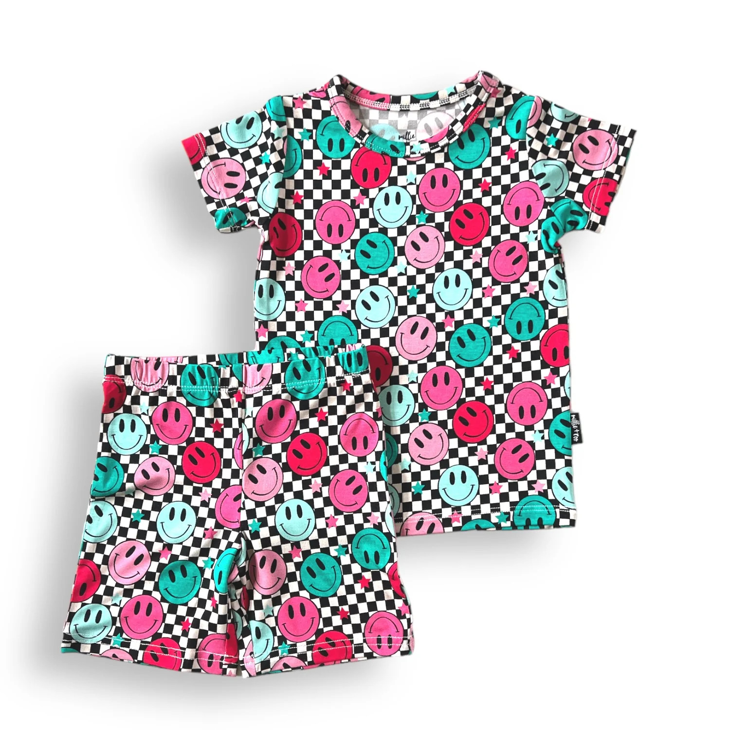 TWO PIECE SHORTIE SET- Pink Check Smile | millie + roo