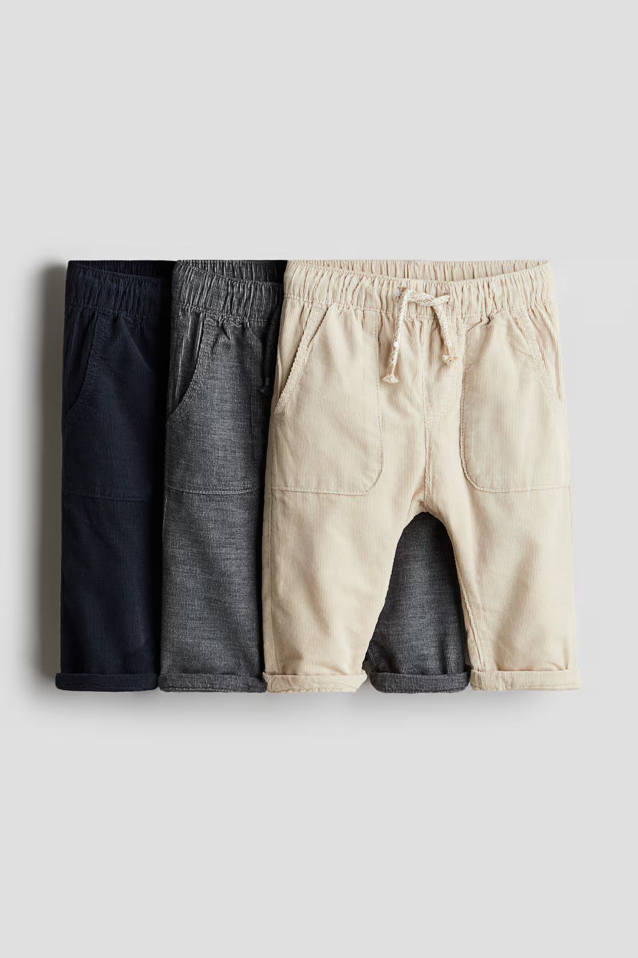 3-pack Corduroy Pants - Regular waist - Long - Beige/navy blue - Kids | H&M US | H&M (US + CA)