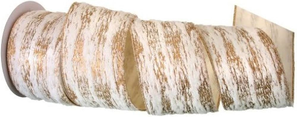 Regency International Faux Fur Birch Wired Ribbon, 30 Feet Length, Ivory and Gold | Amazon (US)