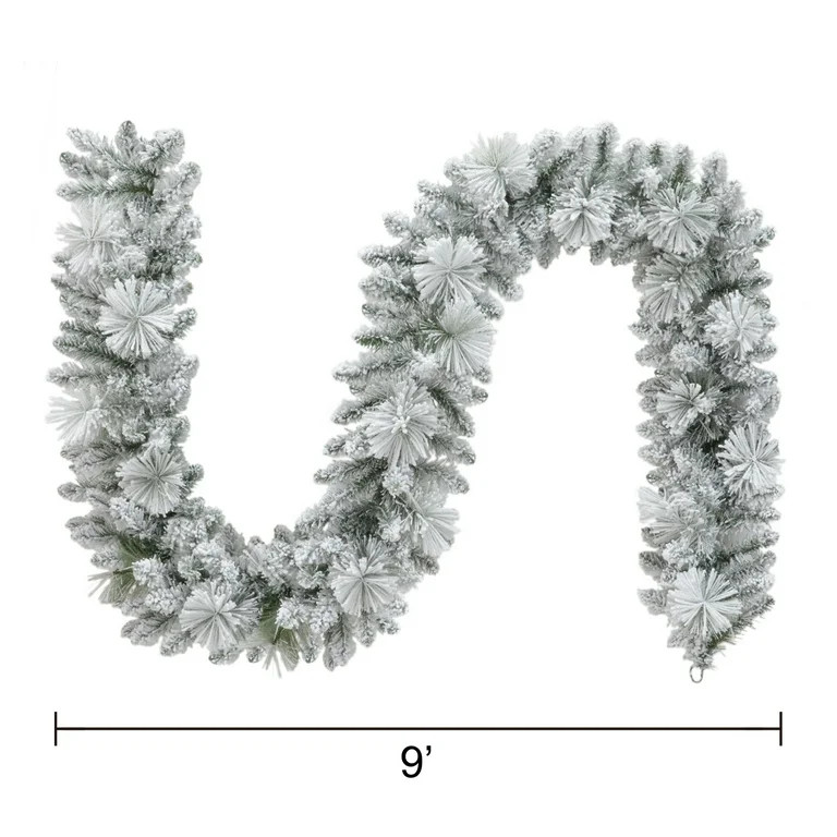 Unlit Winter Frost Flocked Artificial Christmas Garland, Green, 9', by Holiday Time | Walmart (US)