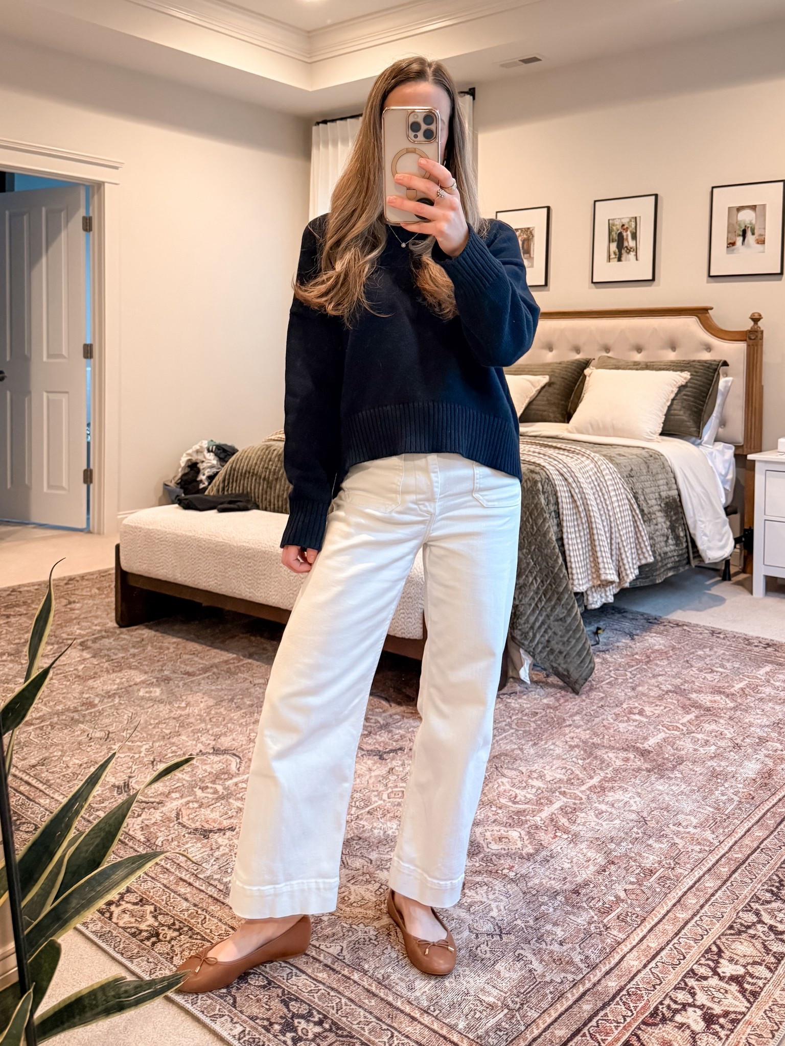 Winter to spring transition outfit 🤍

Navy + white is one of my favorite classic combinations this time of year.

• Quince navy cropped sweater
• Viral Anthropologie Maeve cropped wide leg jeans (white)
• Brown leather flats

The darker knit keeps it grounded for winter, while white jeans instantly brighten everything for spring.

Use my Quince code INFG-25SIMPLYCHICMAMA10 for savings on their cashmere 🤍 (Such good quality for the price.)

Perfect for:
• White jeans outfit ideas
• Navy sweater outfit
• Winter to spring outfits
• Cropped wide leg jeans outfit

#LTKgrwm #LTKmomlife #LTKootd