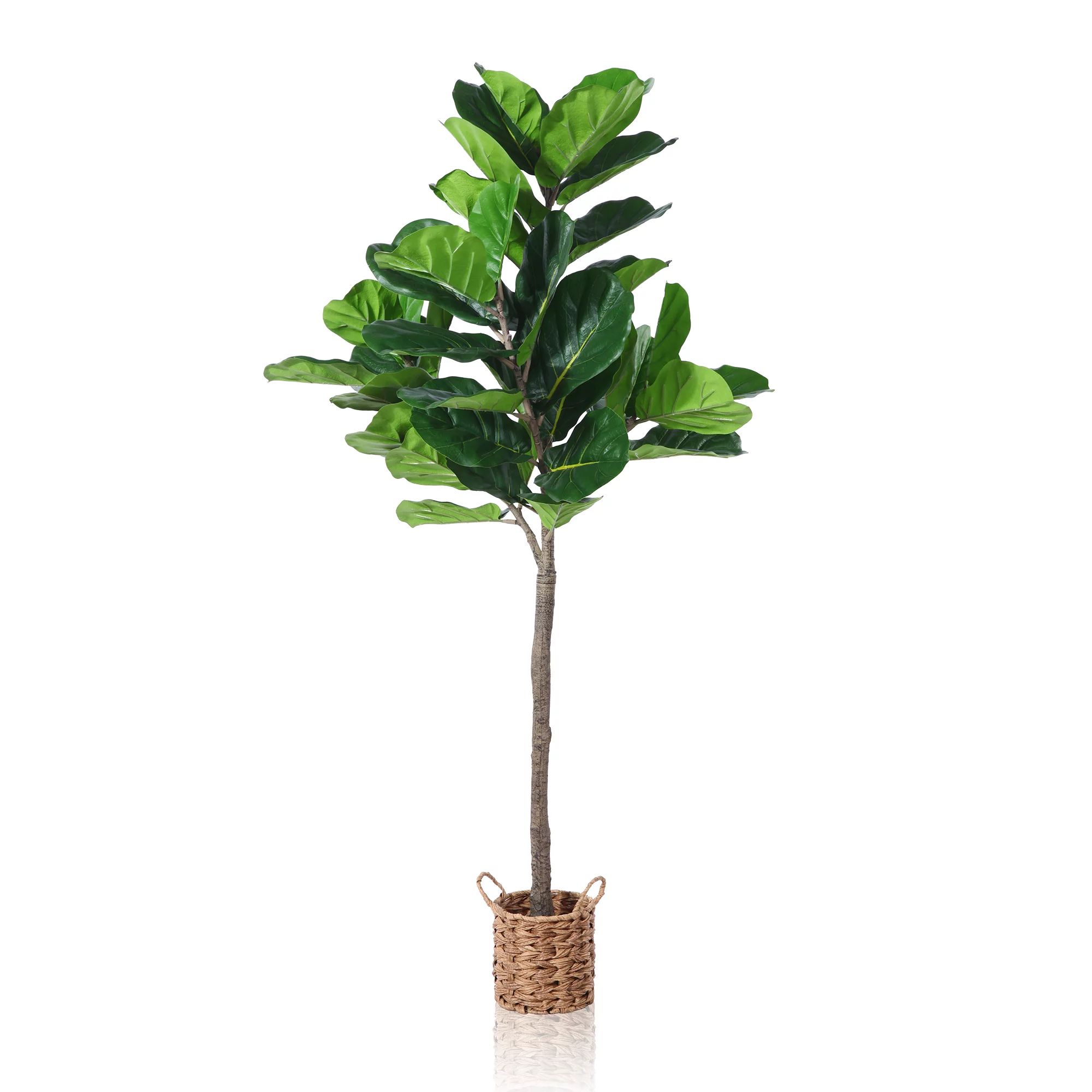 5FT Artificial Fiddle Leaf Fig Plants in Basket, Faux Plastic Tree with Durable Plastic Trunk for... | Walmart (US)