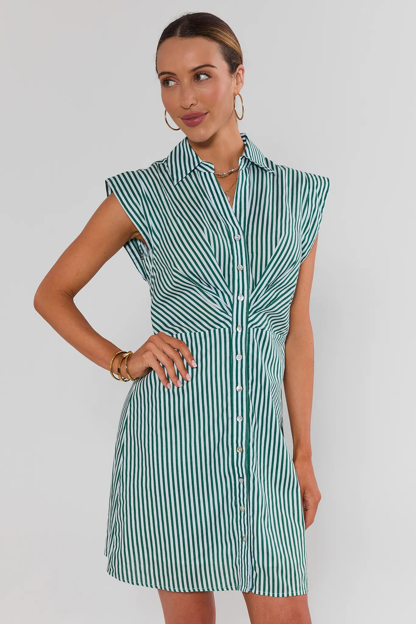 Green Stripe Cap Sleeve Short Dress | Avara