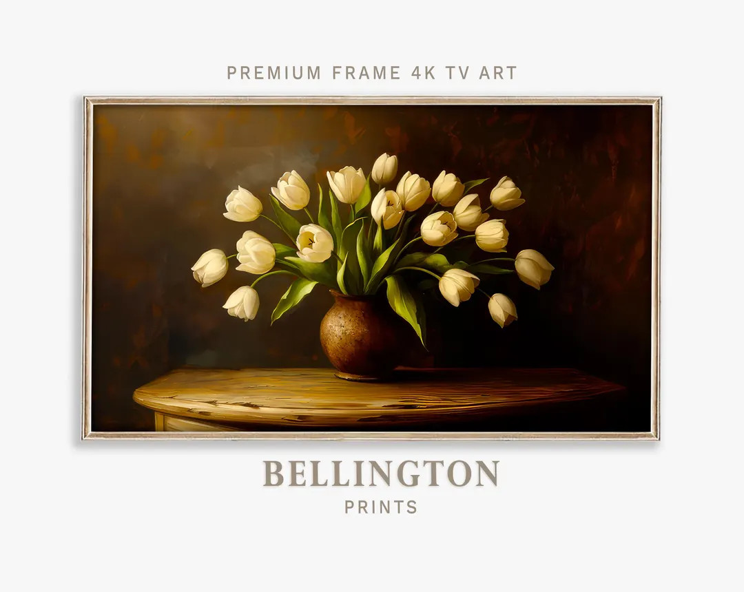 Vintage White Tulips Art for Samsung Frame TV: Rustic Floral Decor (Digital Download) | Etsy (US)