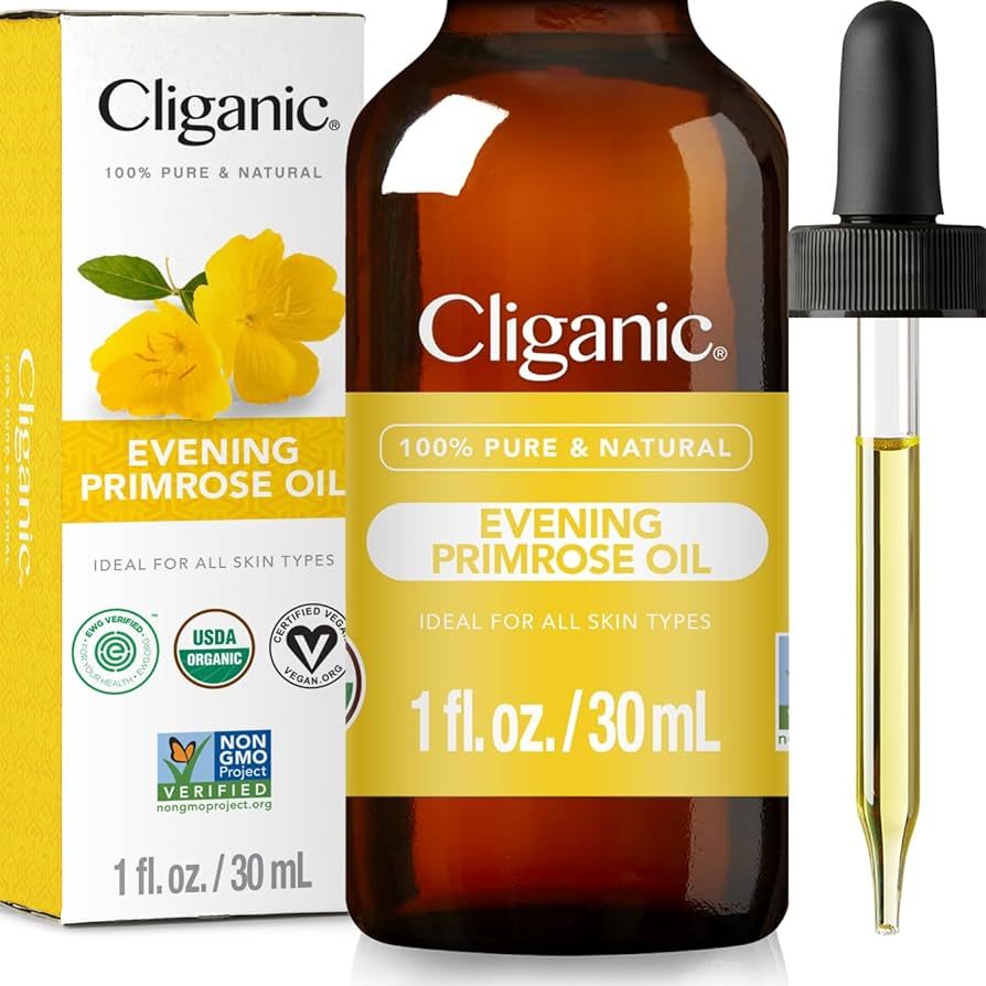 Cliganic Organic Evening Primrose Oil, 100% Pure (1oz) - For Hair & Face | Natural Cold Pressed U... | Amazon (US)