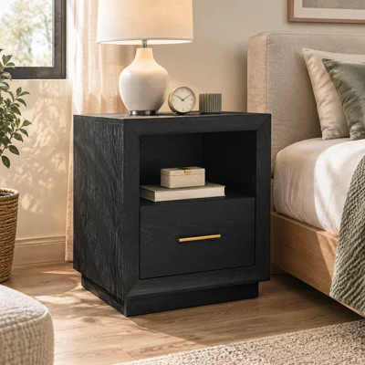 Black Nightstands Set of 2 with Charging Station, Spacious Drawer and Open Shelf | Wayfair North America