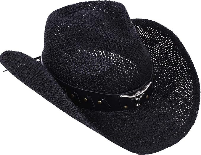 Livingston Men & Women's Woven Straw Cowboy Hat w/Hat Band | Amazon (US)