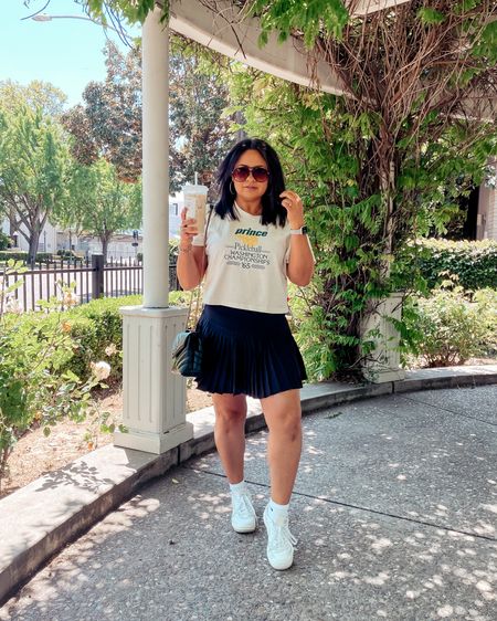 { me 🤝🏽 tennis skirts 

• GUVIVI Retro Aviator Sunglasses in Tortoise1 Frame - Gradient Brown Lens
• Prince Pickleball Short Sleeve Graphic T-Shirt in Cream - XL 
*cropped!! 
• JoyLab Mini Skort in Black - M 
• YSL Loulou Small Crossbody in Quilted Leather - Black Leather / Gold
• Nike Gamma Force Casual Sneaker in White, Phantom - 8.5 
• adidas Originals Gazelle Bold Shoes in Light Yellow - 7.5 

Midsize Athleisure . Casual Midsize Style . Tennis Skirt Outfit . Target Style . Modern Rez Girl Aesthetic } 

#LTKmidsize #LTKitbag #LTKshoecrush