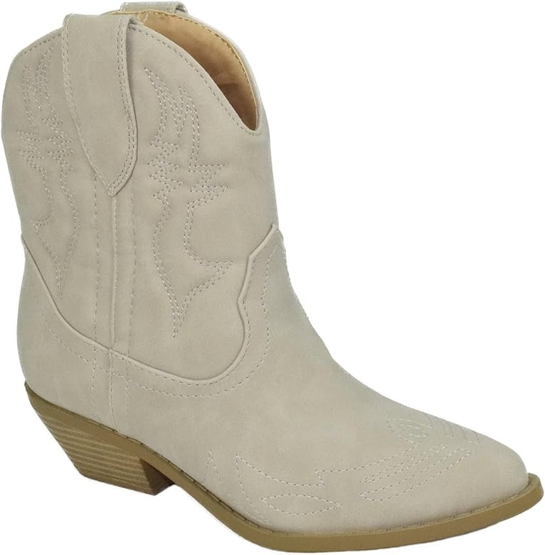 Soda Women Cowgirl Cowboy Western Stitched Ankle Boots Pointed Toe Short Booties Rigging-S | Amazon (US)