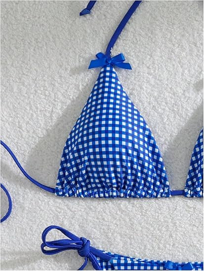 Women's 2 Piece Gingham Bikini Set Cute Triangle Thong Bikini Halter String Bathing Suit High Cut... | Amazon (US)