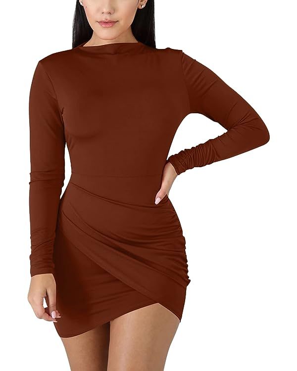BORIFLORS Women's Sexy Wrap Front Long Sleeve Ruched Bodycon Mini Club Dress       Add to Logie | Amazon (US)