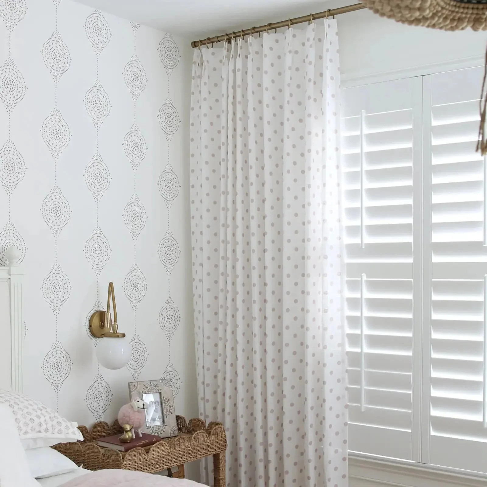 Stefana Silber Print Linen Blend Curtain Drapery Pleated - Polka Dot Pink P019 | TWOPAGES