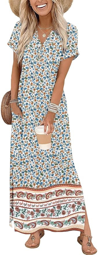 Zeagoo Summer Dresses for Women 2026 Maxi Dresses Vacation Sundress Short Sleeve Casual Sundresse... | Amazon (US)